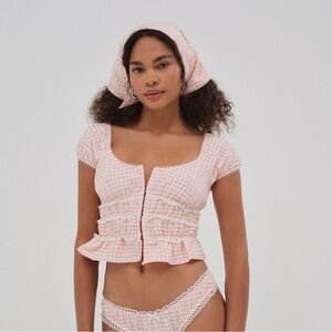 New! For Love & Lemons Petal Pink Gingham Bustier size L NWT